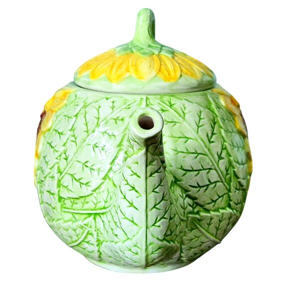 Vintage Seymour Mann Sunflower Teapot Hand Painted Faience Yellow Green Ceramic - Picture 6 of 10